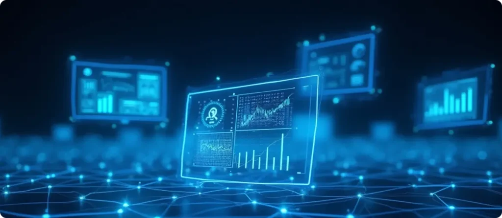 Abstract illustration representing AI architectures used in custom AI solutions as a network with nodes