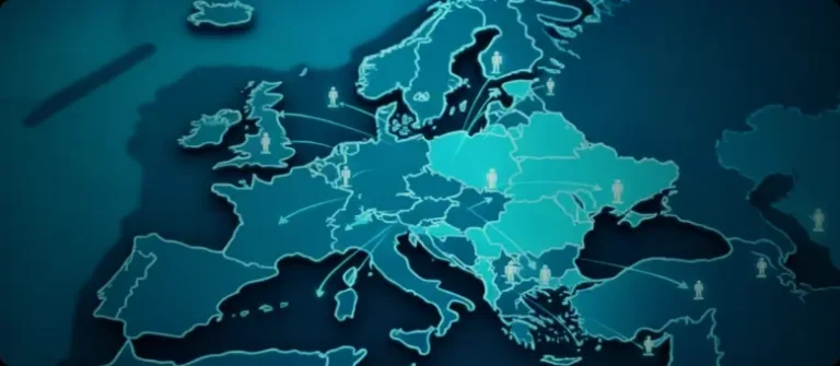 Map of Europe with key remote Eastern European software development hubs like Poland, Romania, Bulgaria, Ukraine, and more