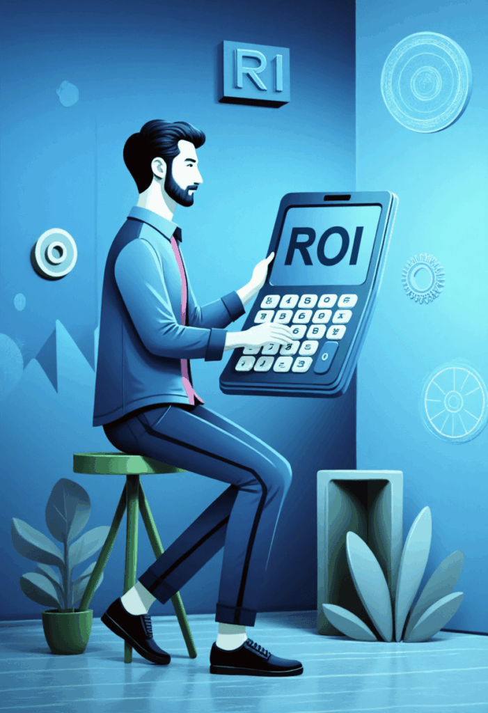 A person holding a calculator displaying the ROI acronim.