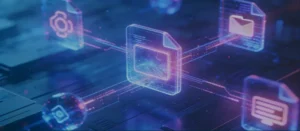 An abstract representation of AI, LLMs, and LMMs working with images, music, and video files